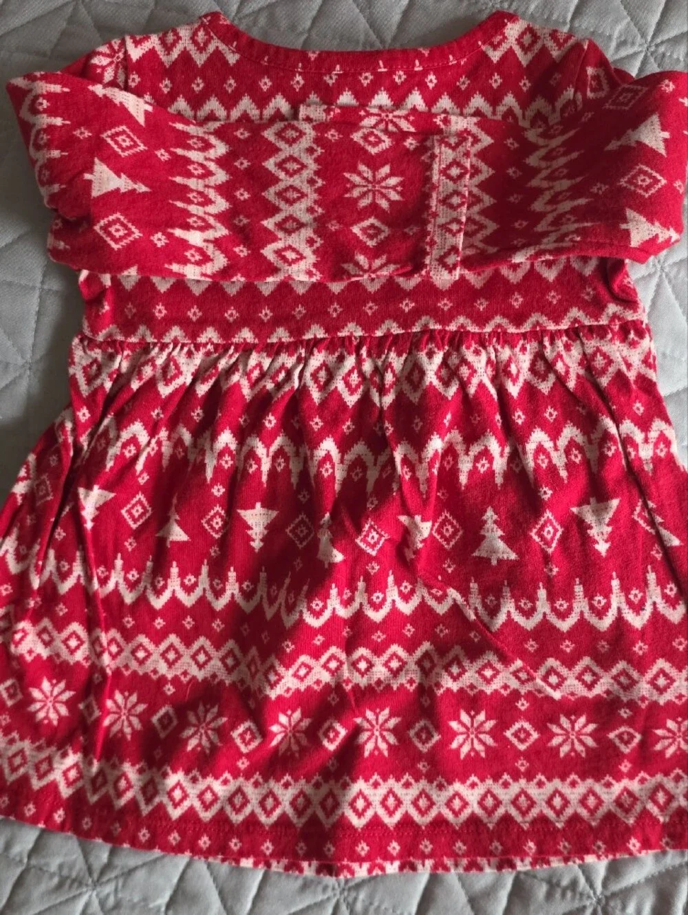 Old Navy Red and Cream Fair Isle Knit Dress with Tree Motif